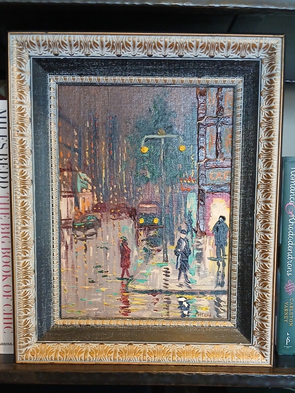 Vintage Pollard Signed Paris Street Scene - Framed Rainy Impressionist Oil